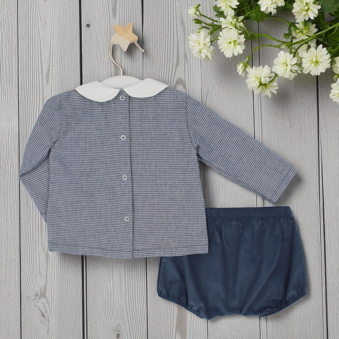 Rapife Navy Blue & White Houndstooth Top & Short Set Rear