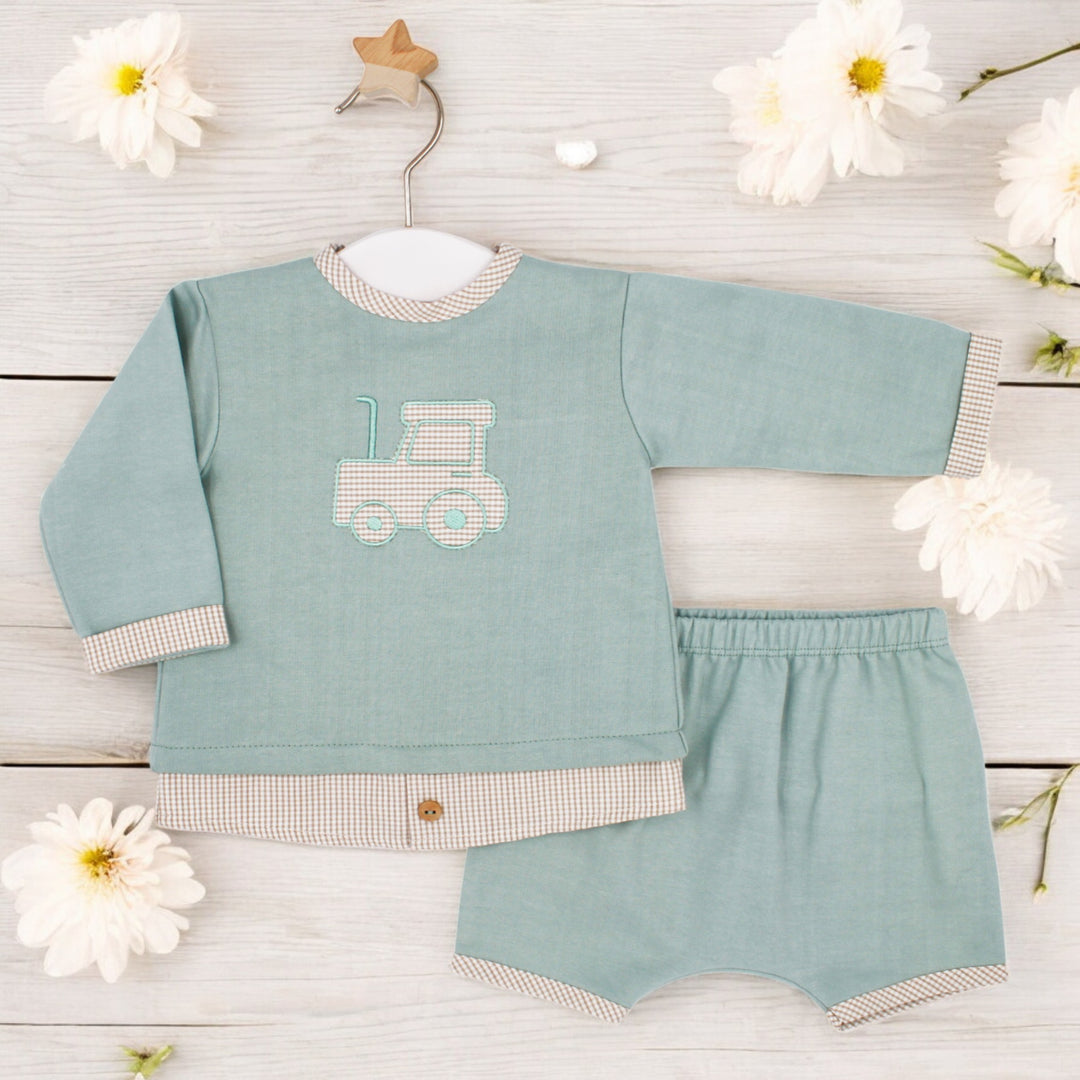 Rapife Green & Beige Gingham Top & Shorts Set