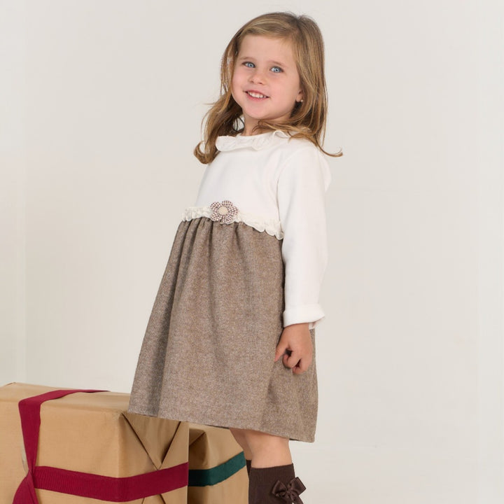 Ivory & Chocolate Herringbone Dress