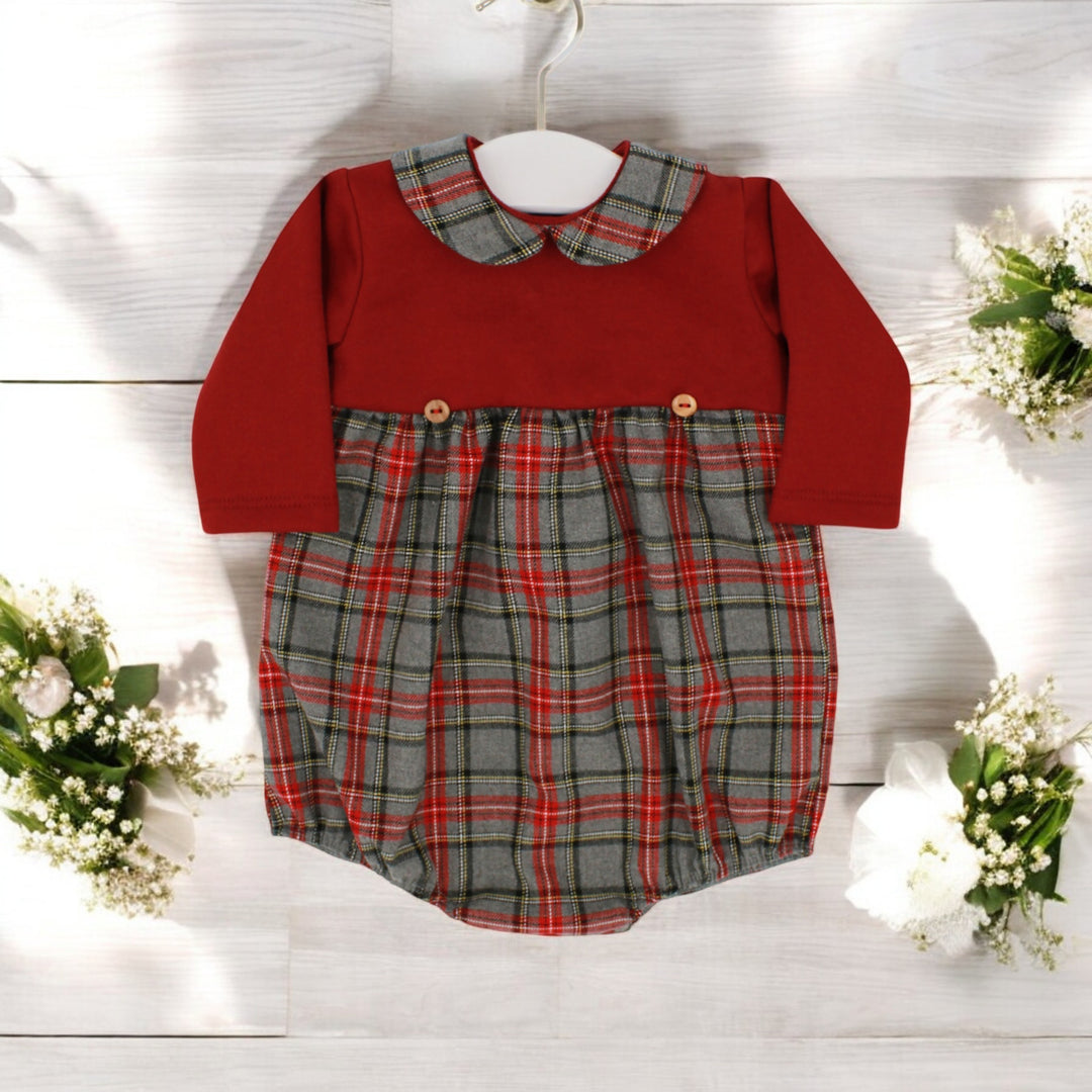 Burgundy & Grey Tartan Romper