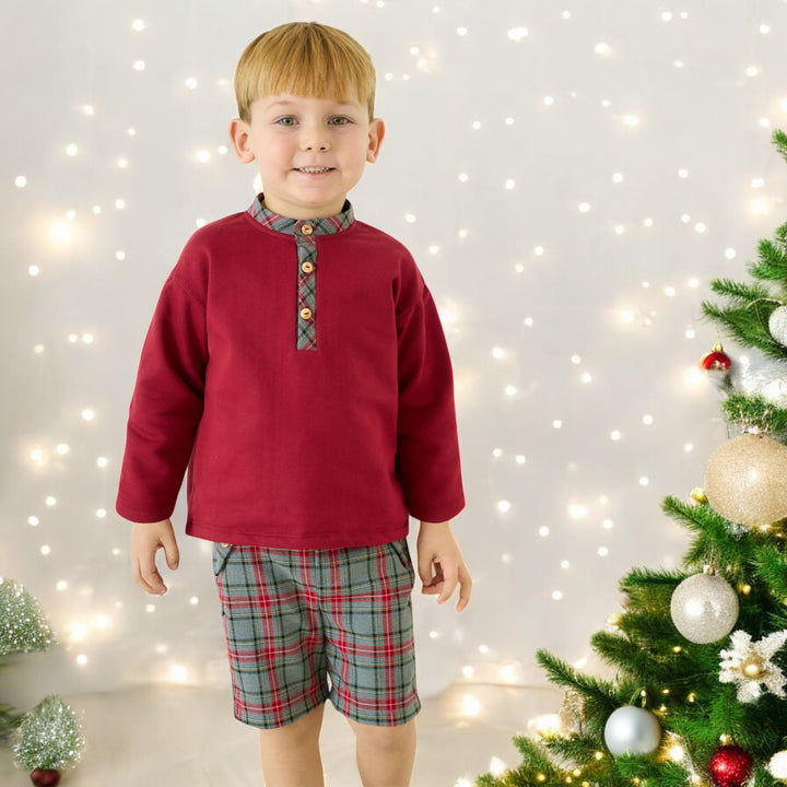 Rapife Burgundy & Grey Tartan Short Set
