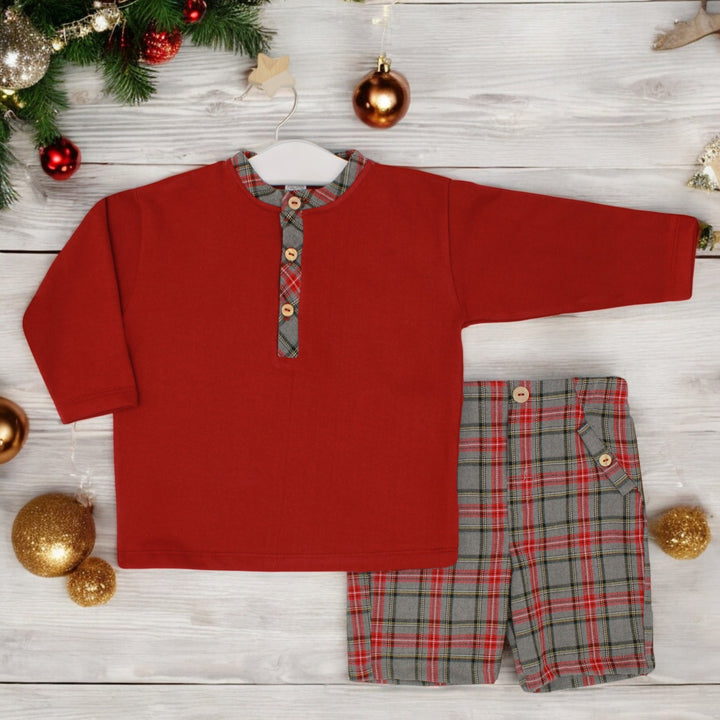 Rapife Burgundy & Grey Tartan Short Set