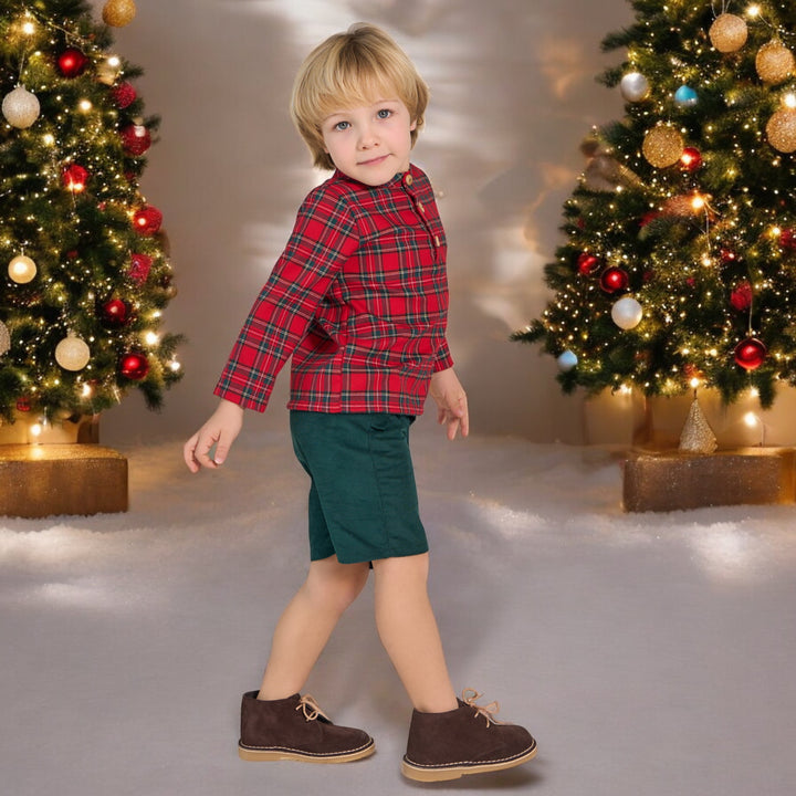 Red & Green Tartan Shirt & Shorts