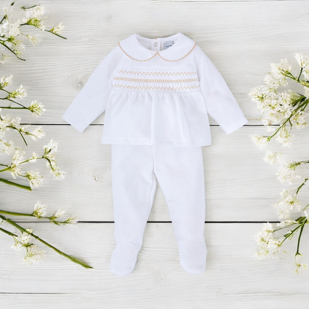 Babidu White & Sand Cotton 2 Piece Sleepsuit