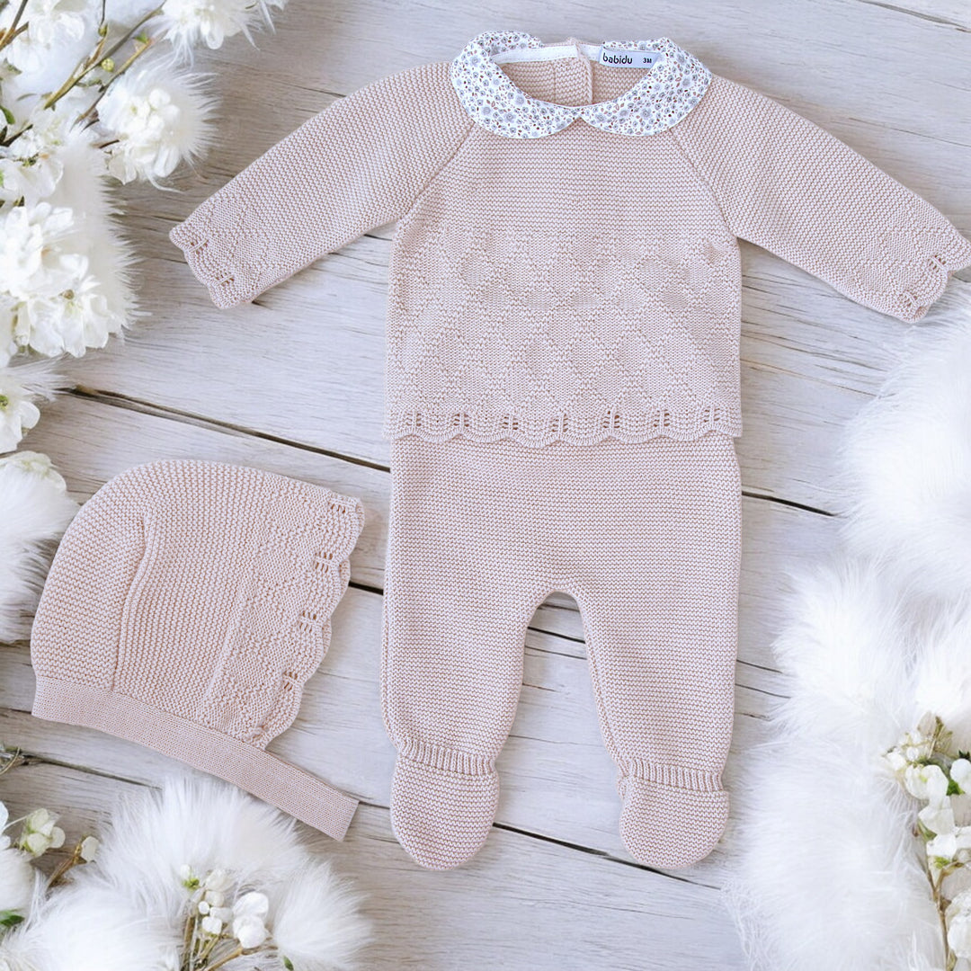 Babidu Sand Knitted Set & Bonnet
