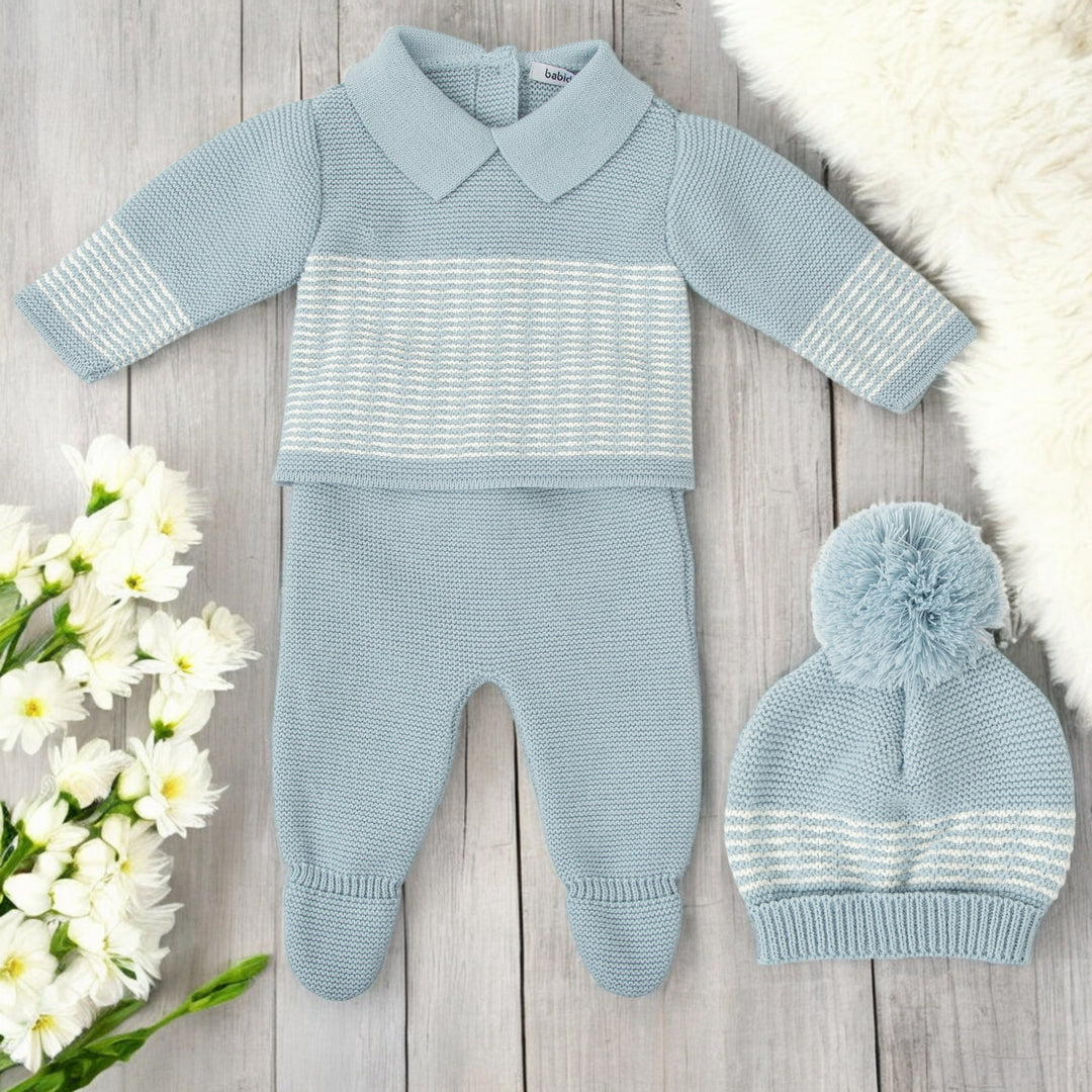 Duck Egg & White Knitted Set