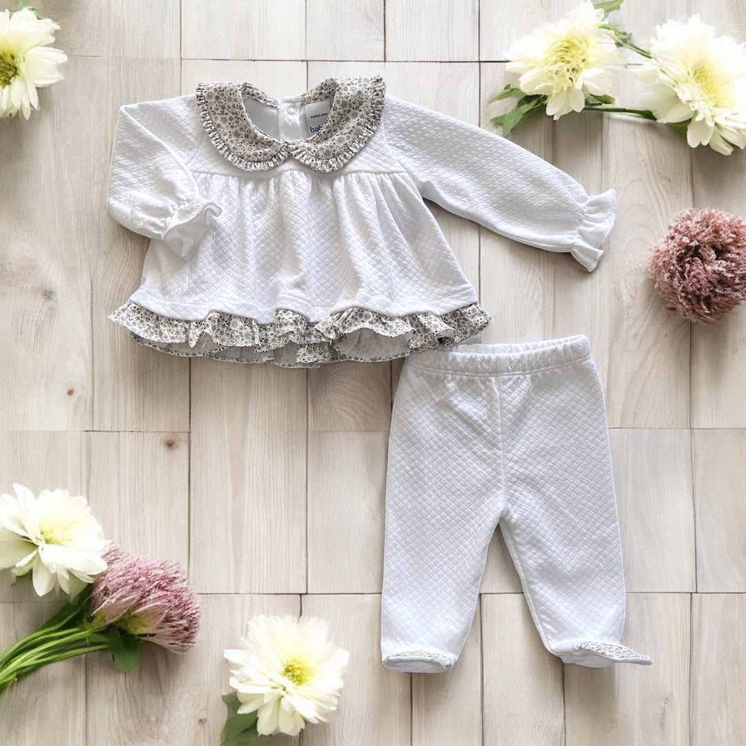 Babidu White & Grey Floral Top & Bottoms
