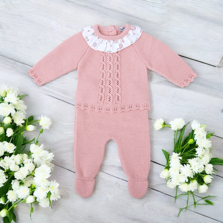 Dusky Pink Knitted Set & Bonnet