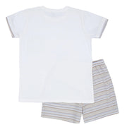 Ivory T Shirt & Camel & Blue Stripe Shorts