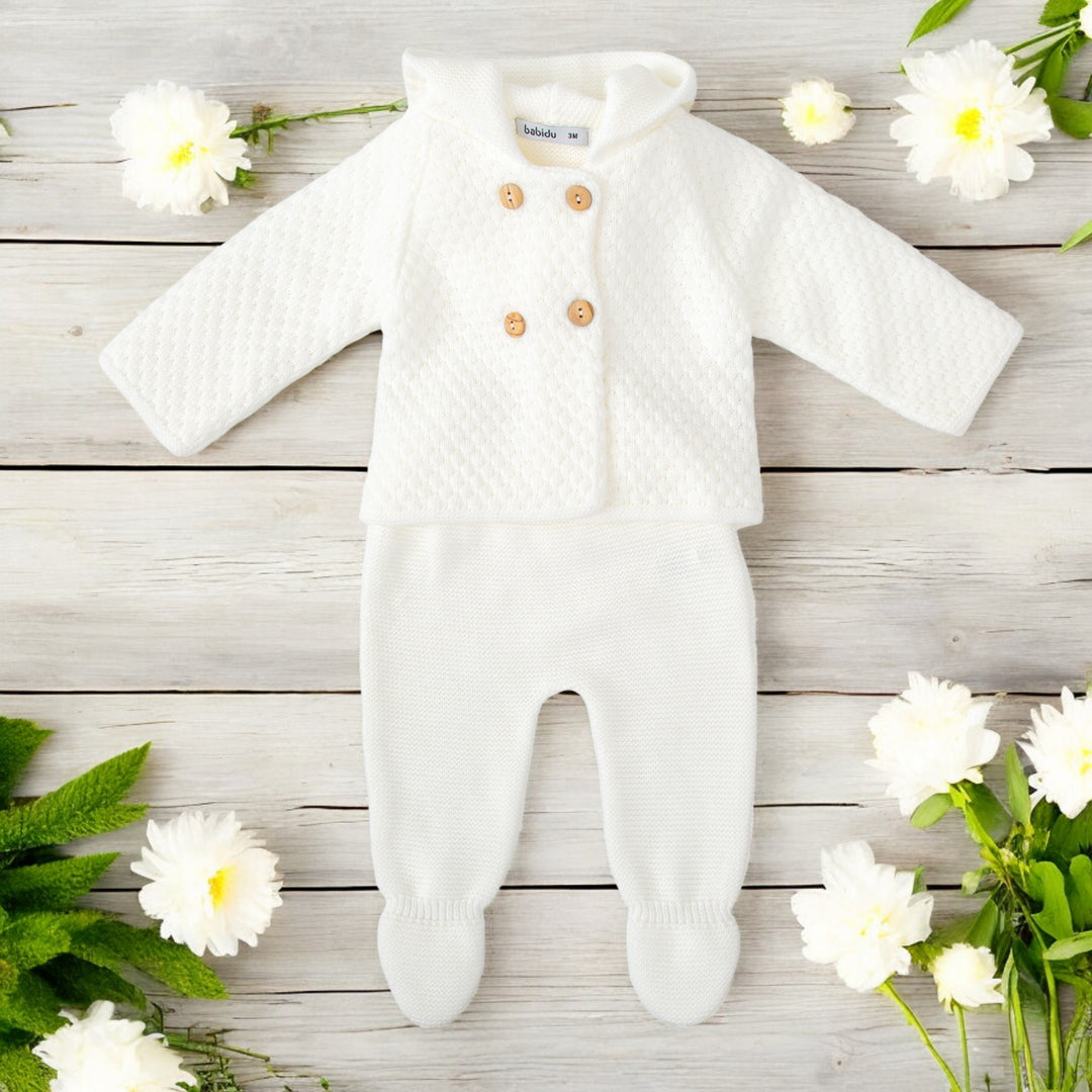 Babidu White Knitted Jacket & Leggings