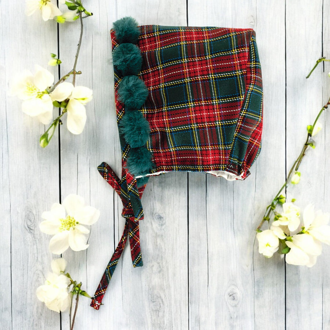 Calamaro Green & Red Tartan Pom Bonnet