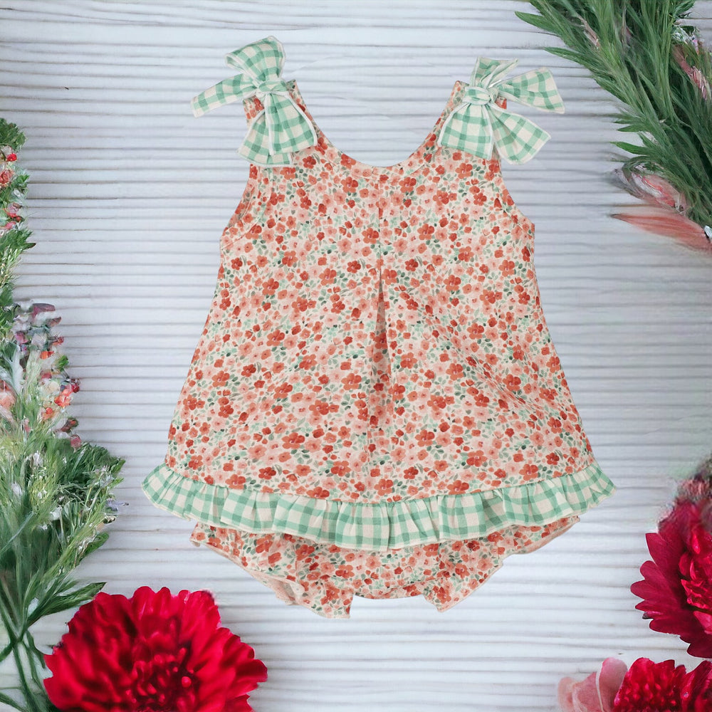 Red & Pink Floral Blouse & Bloomers