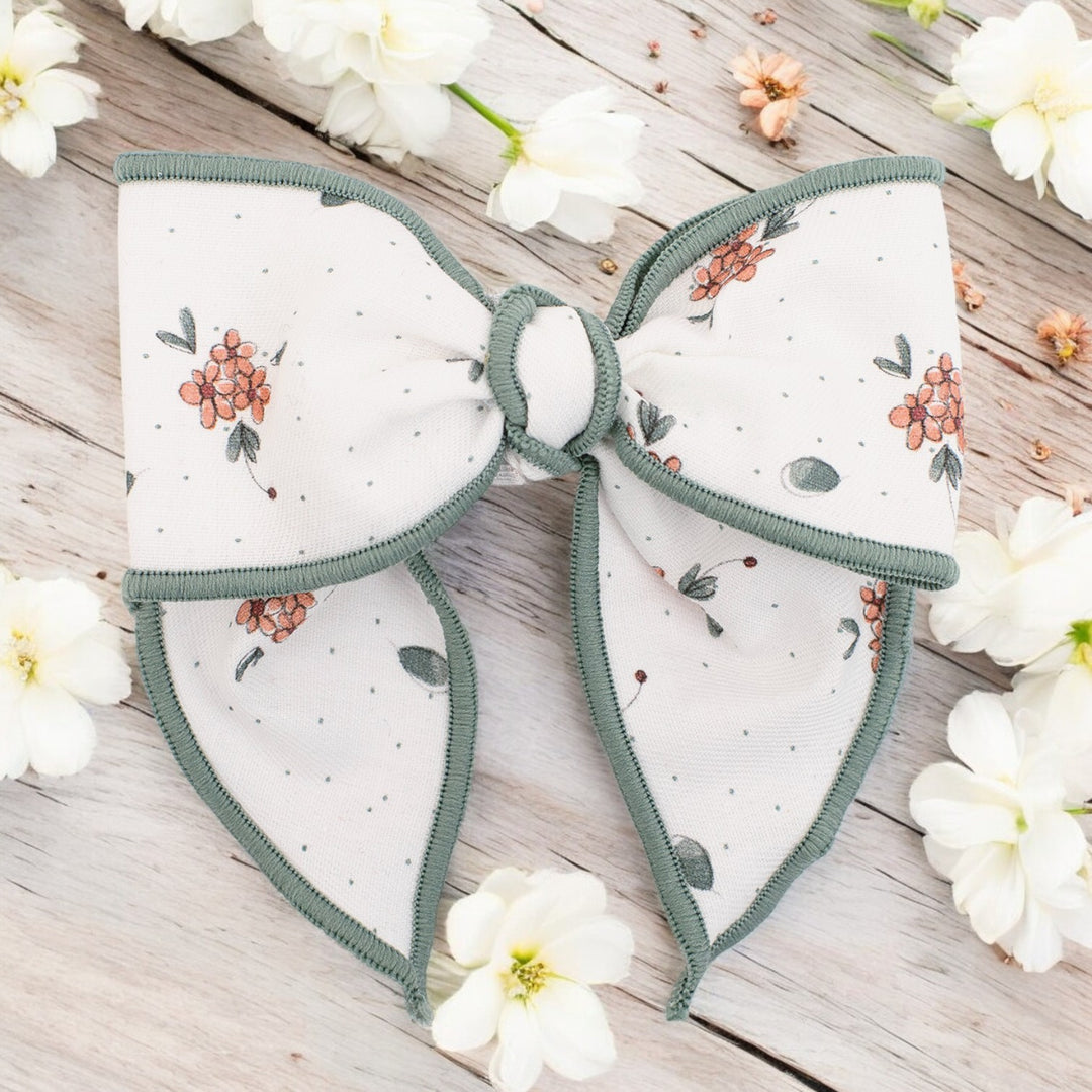 Calamaro White & Terracotta Floral Bow Hair Slide