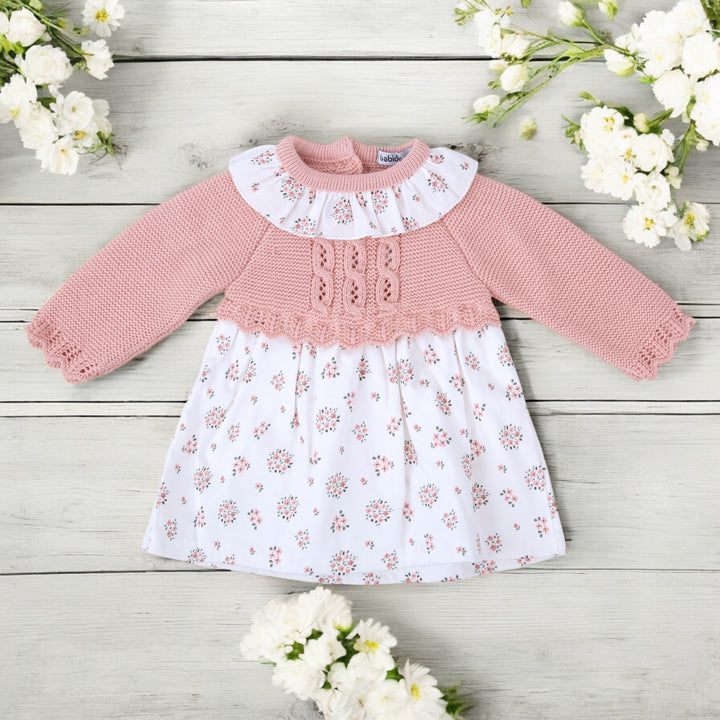 Babidu Dusky Pink Half Knit Dress & Bonnet