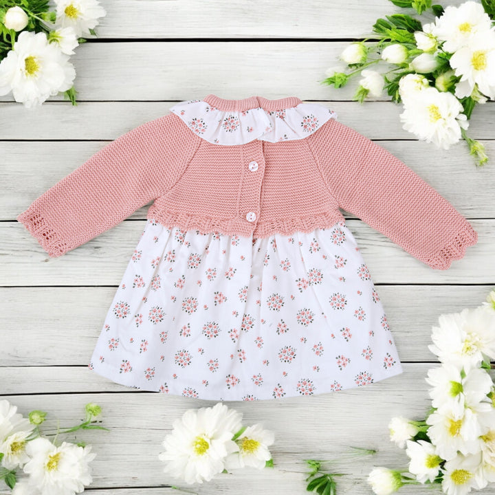 Babidu Dusky Pink Half Knit Dress & Bonnet Back
