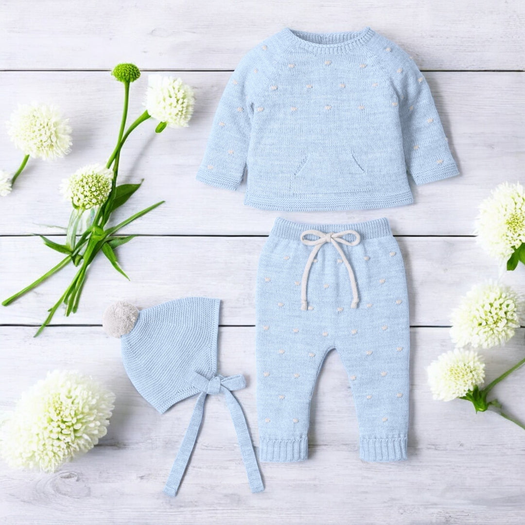 Cloud Blue & Oatmeal Knitted Three Piece Set