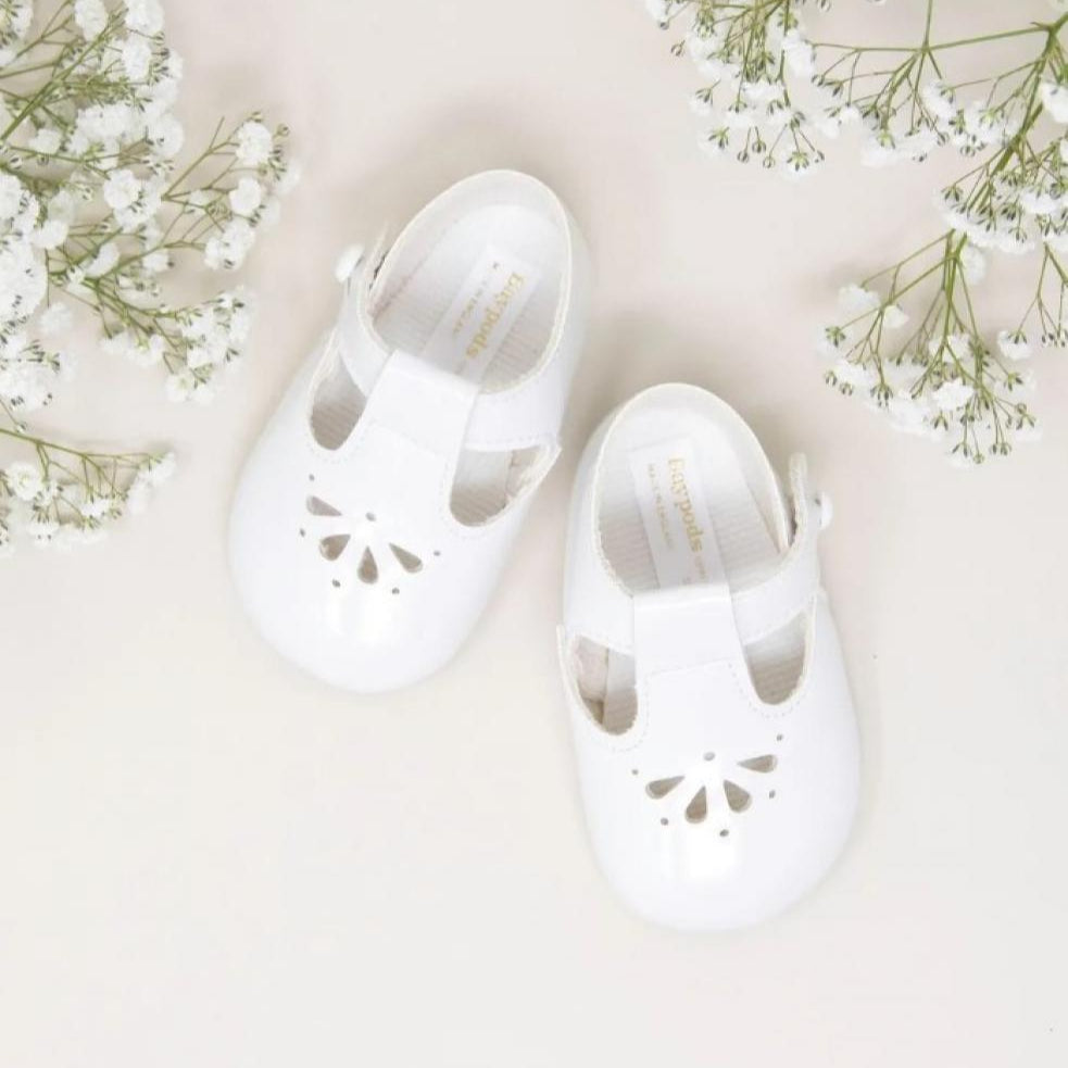 Baypods White Patent Flower Pre Walker T-Bar Baypods