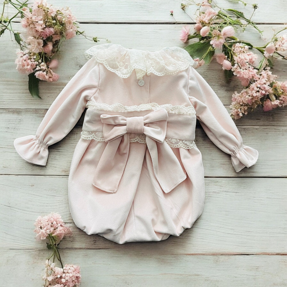 Puro Mimo Pink Velvet & Lace Romper