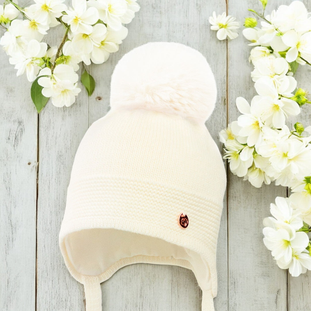 Ivory Wool knitted Pom Pom Hat