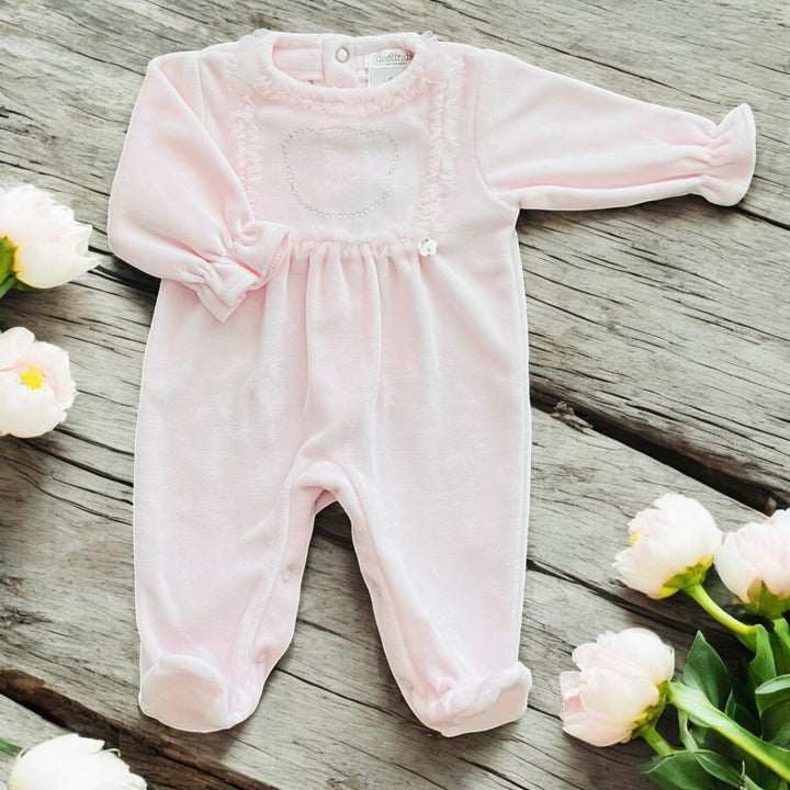 Deolinda Pink Velour Sleepsuit
