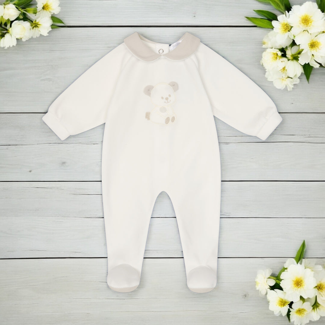 Ivory & Beige Velour Teddy Bear Sleepsuit
