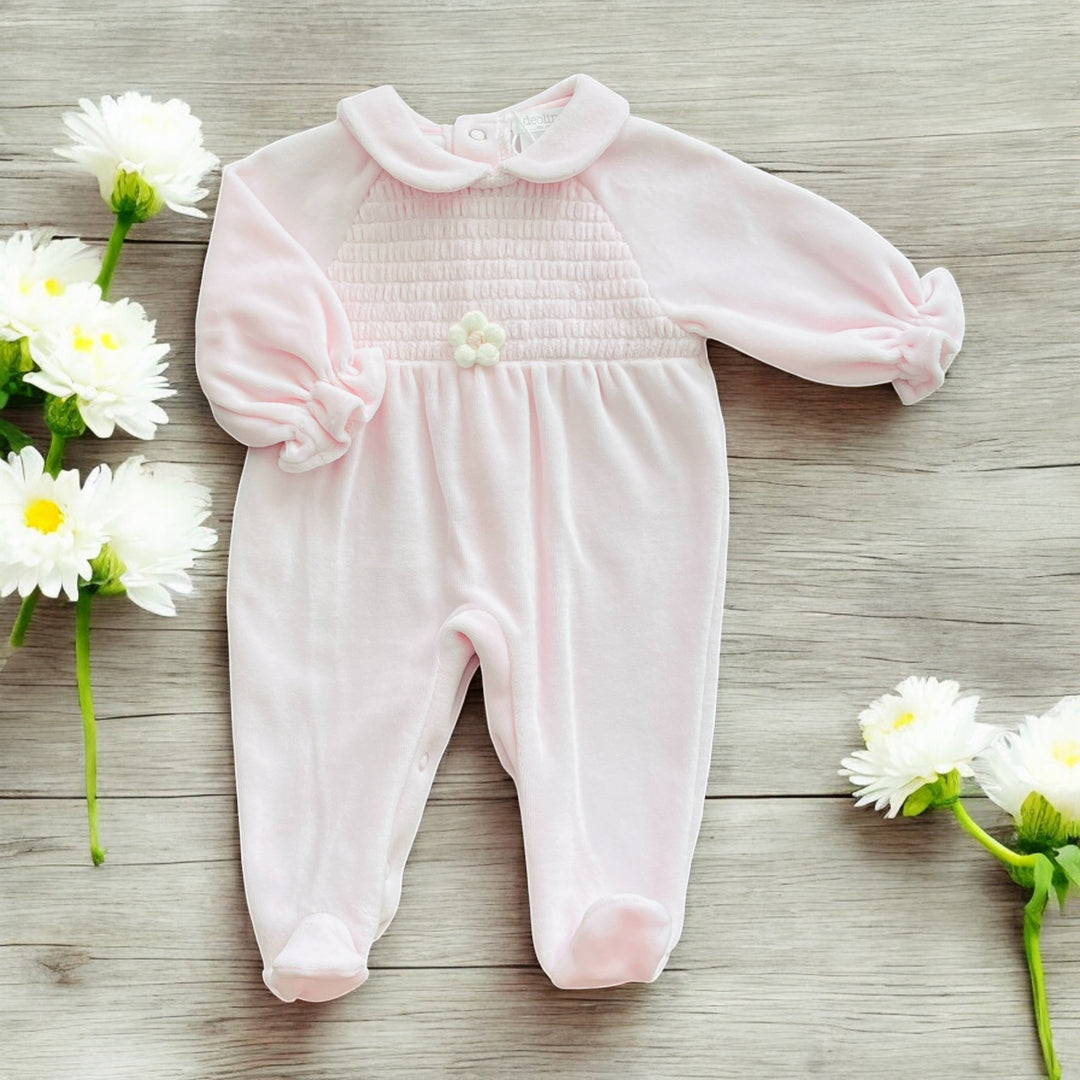 Deolinda Pink Velour Smocked Sleepsuit