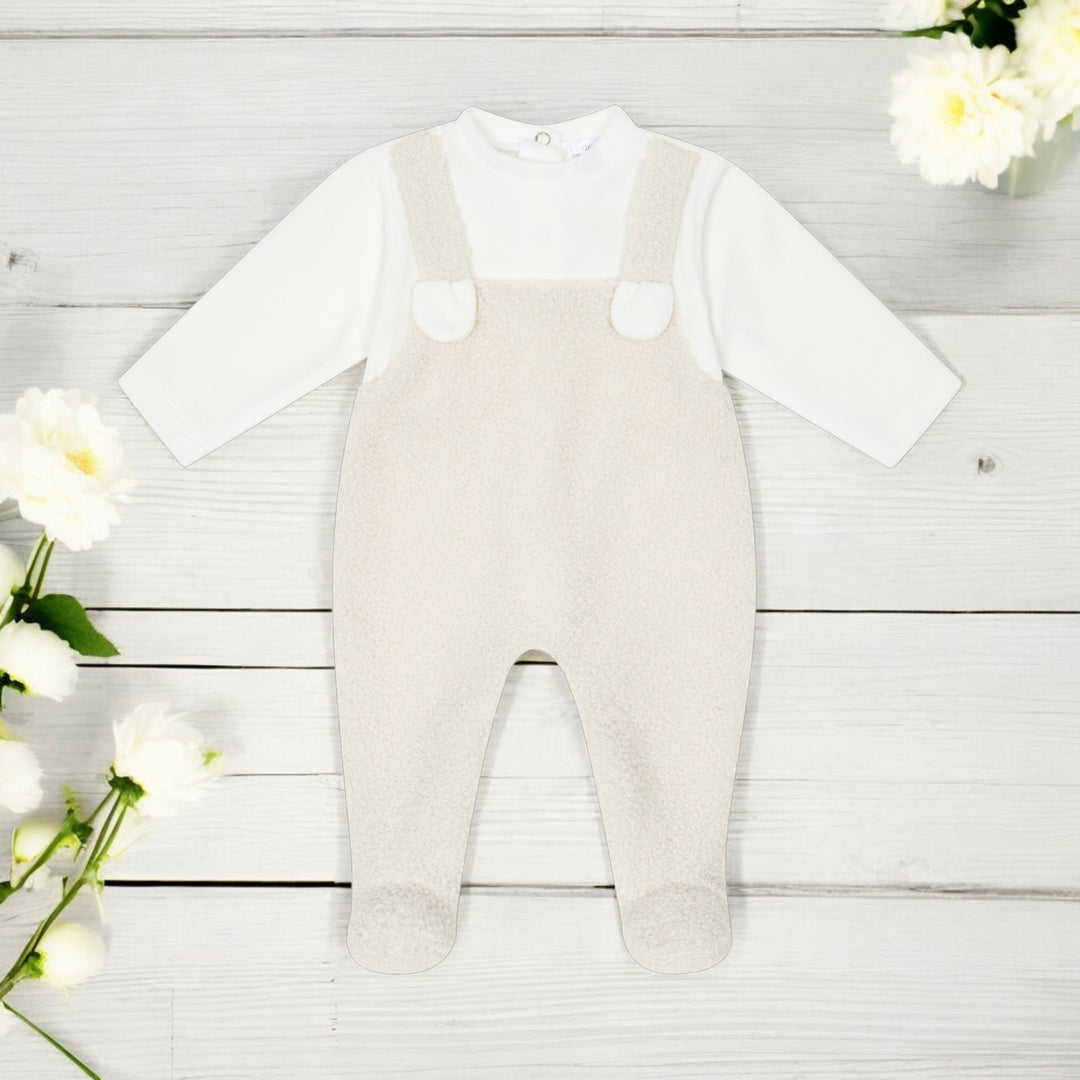 Deolinda Ivory & Beige Velour Sleepsuit