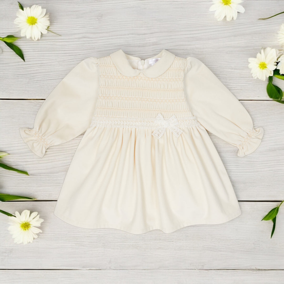 Deolinda Ivory Smocked Velour Dress