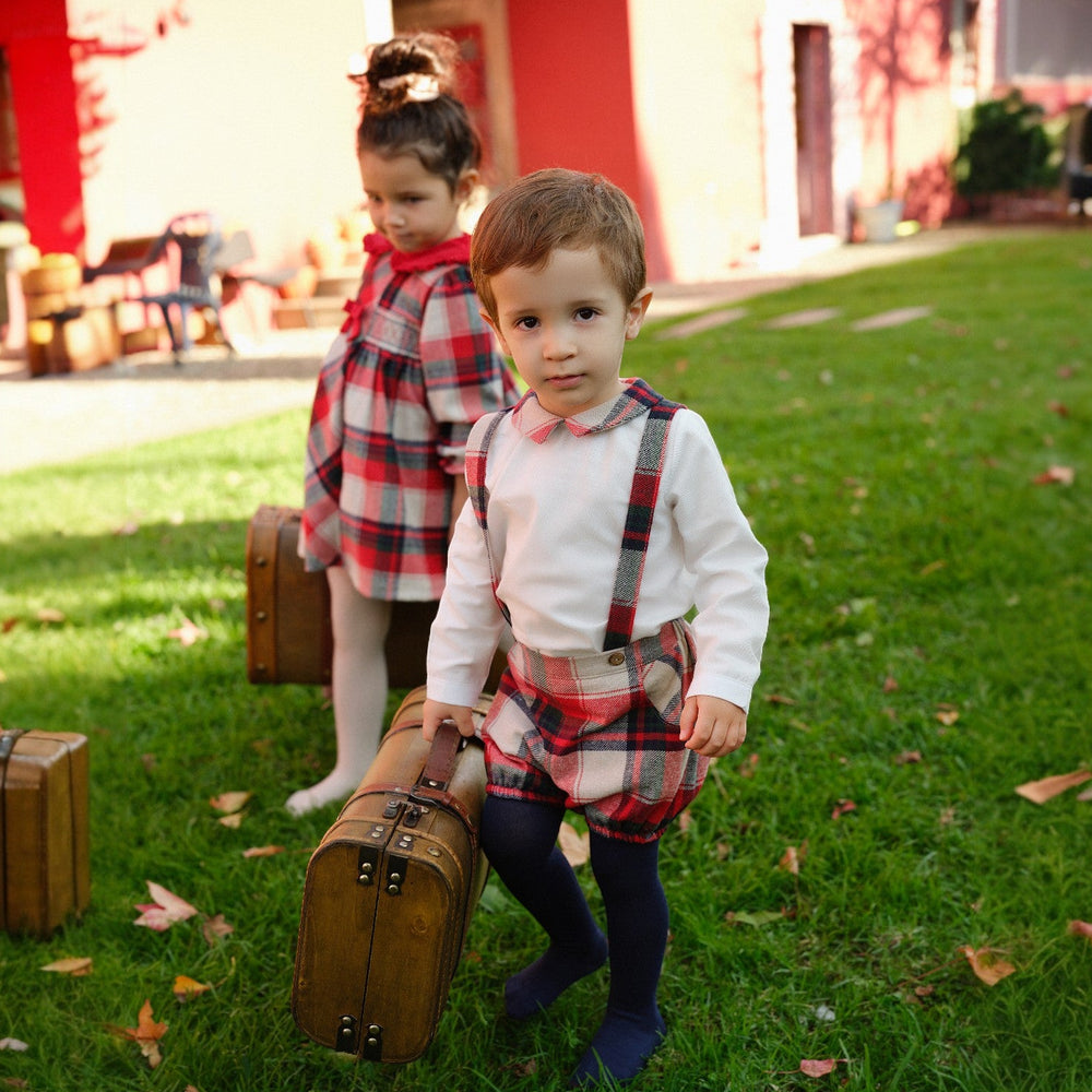 Deolinda White Shirt & Red Tartan Dungaree Jam Pants