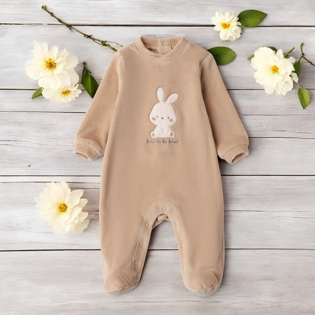iDO Beige Velour Unisex Bunny Sleepsuit