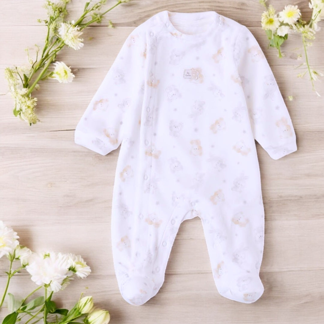 iDO White Velour Unisex Bear Sleepsuit