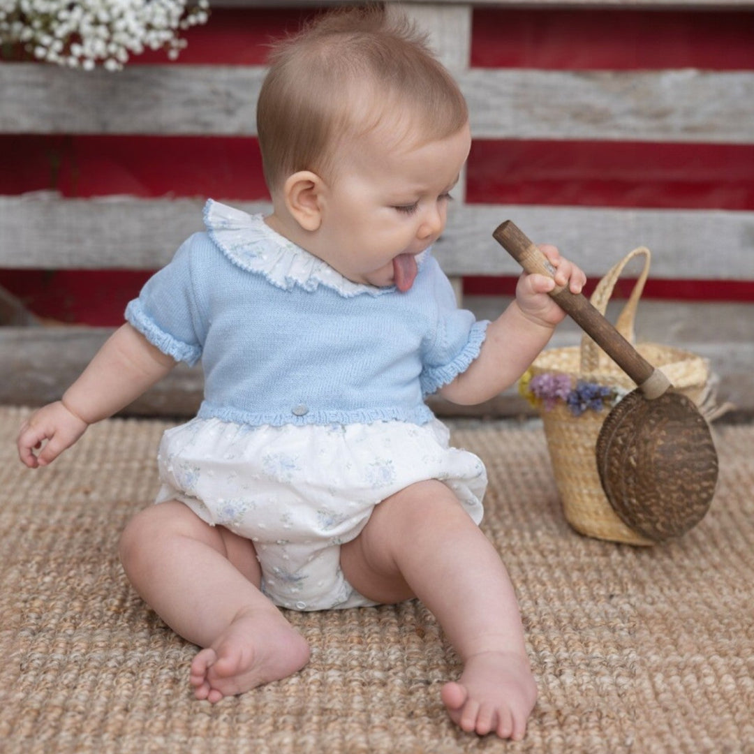 Rigola Little Blue Rose Half Knit Organic Romper