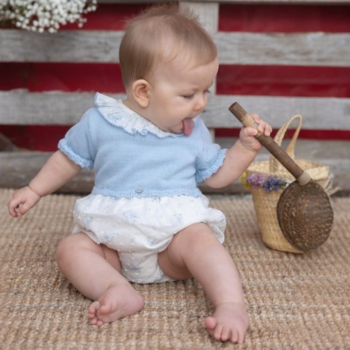 Rigola Little Blue Rose Half Knit Organic Romper