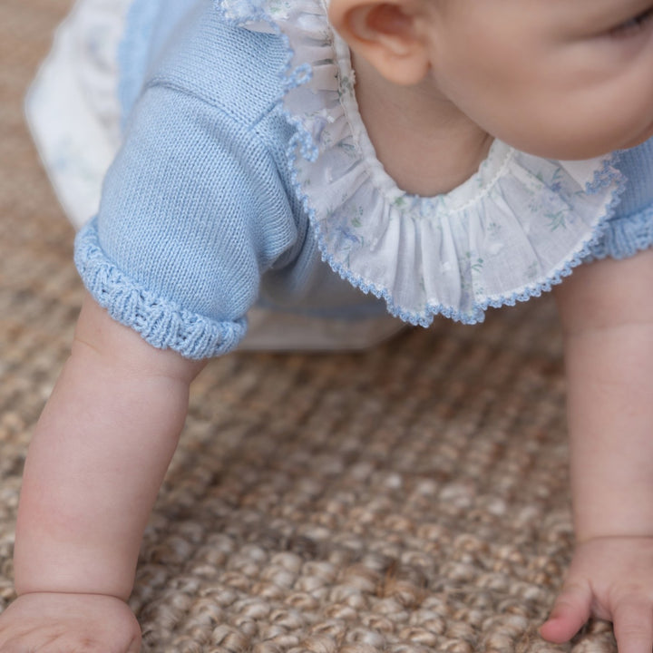 Rigola Little Blue Rose Half Knit Organic Romper Close