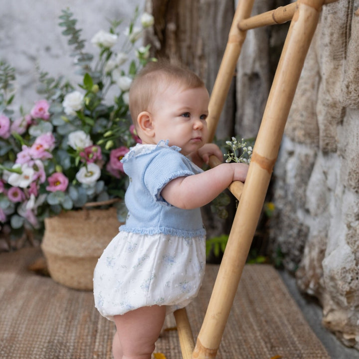 Rigola Little Blue Rose Half Knit Organic Romper