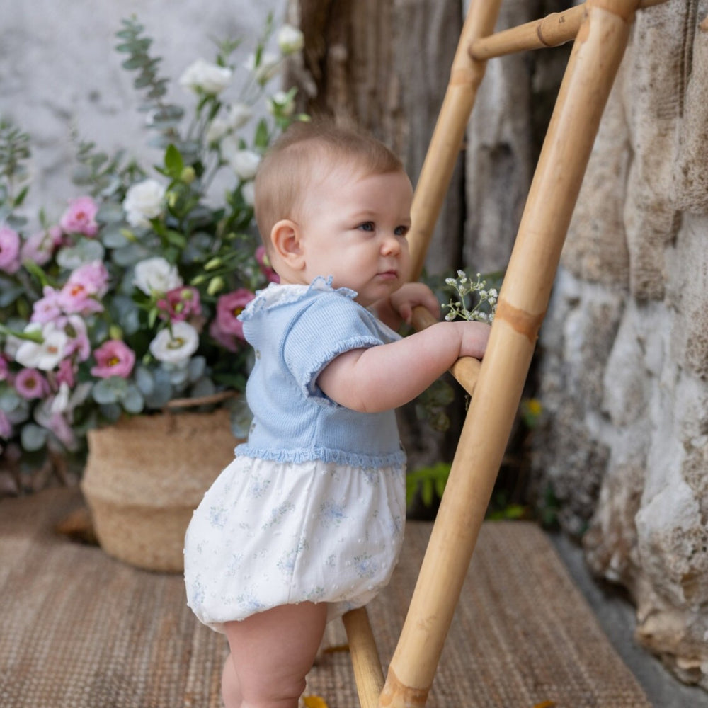 Rigola Little Blue Rose Half Knit Organic Romper