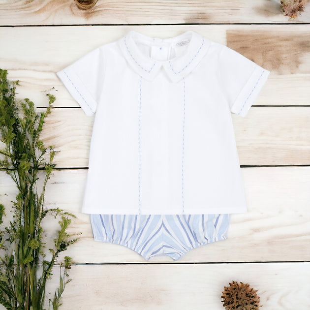 Deolinda White Shirt & Stripe Jam Pants Set Bows Baby Boutique