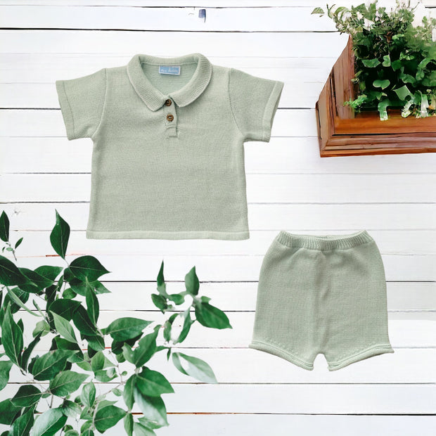 Pastel Green Knitted Polo & Shorts