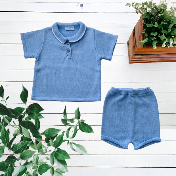 Sky Blue Knitted Polo & Shorts