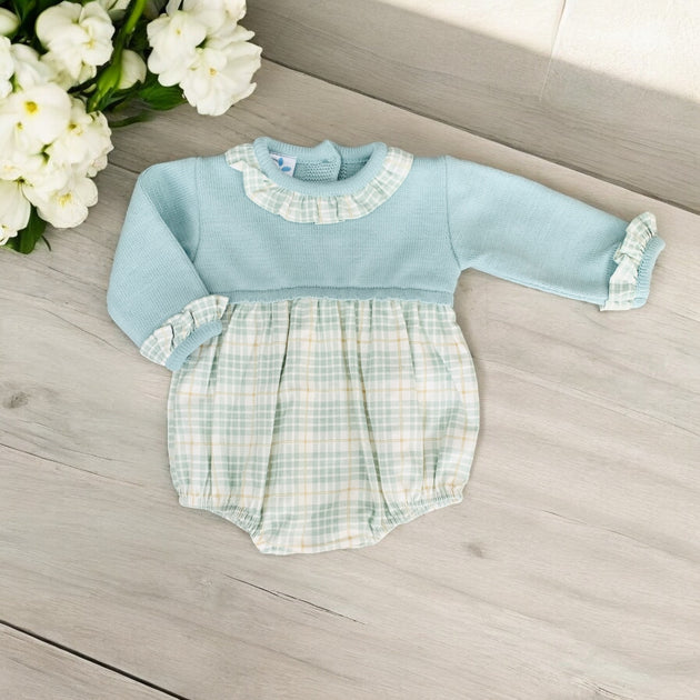 Wimbledon Stripe Button Detail Romper in Green (3mths-2yrs)