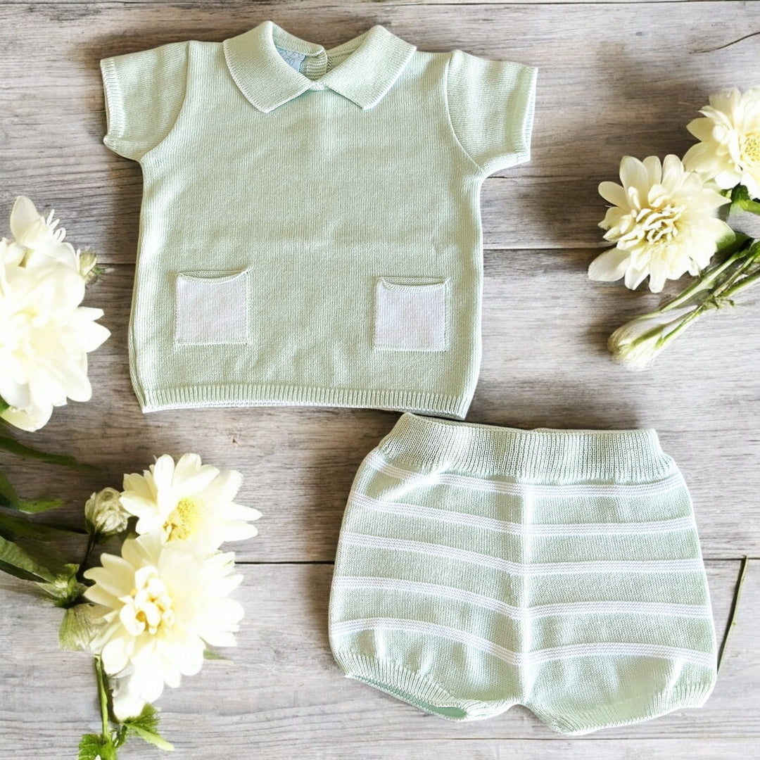 Artesania Granlei Olive & White Knitted Polo Short Set