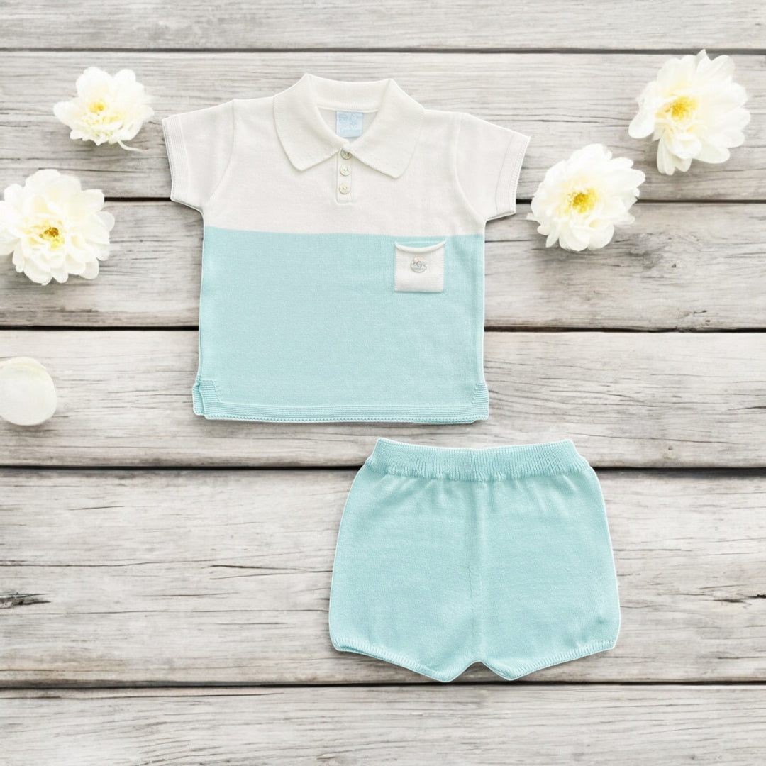 Artesania Granlei Turquoise & White Knitted Polo Short Set