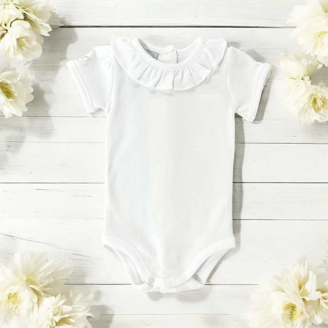 Babidu Ruffle Collar Short Sleeve White Body Vest