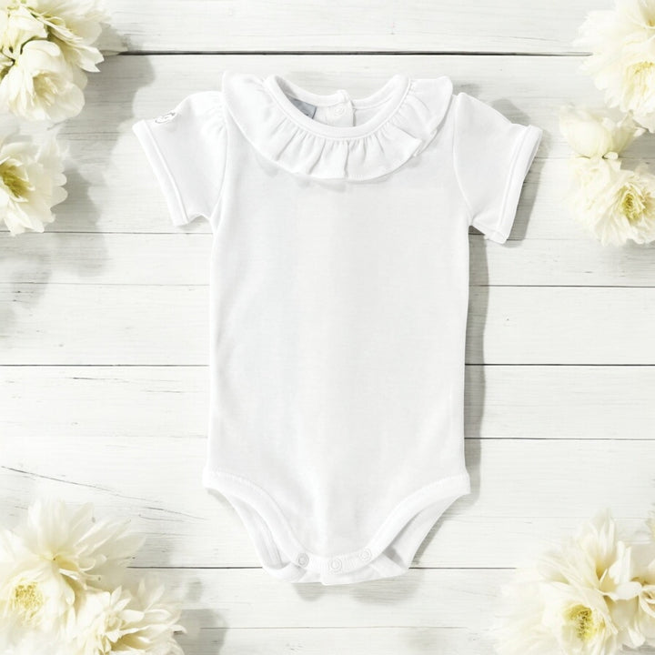 Babidu Ruffle Collar Short Sleeve White Body Vest