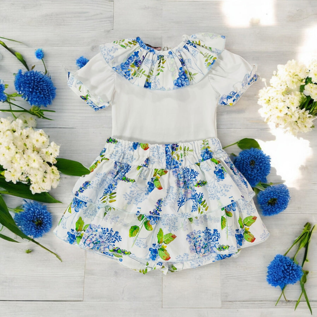 Phi Clothing White & Blue Wisteria Print Top & Skort