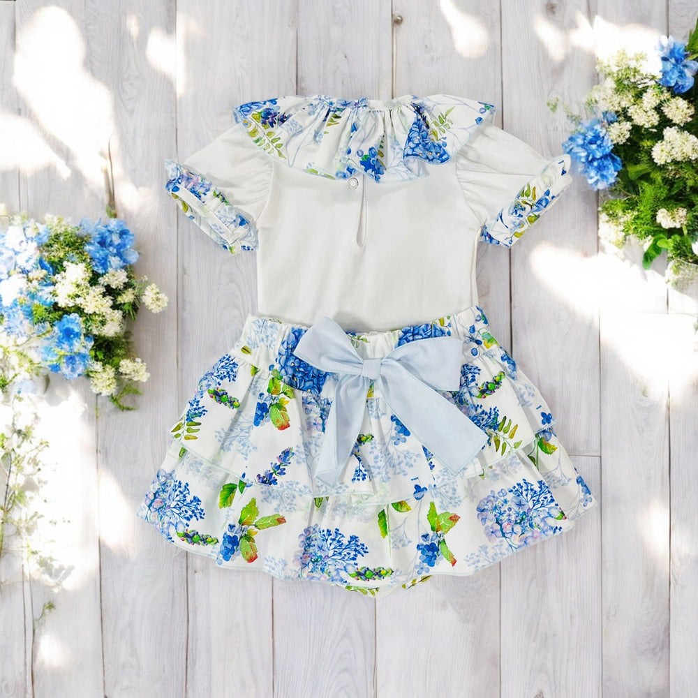 Phi Clothing White & Blue Wisteria Print Top & Skort Back