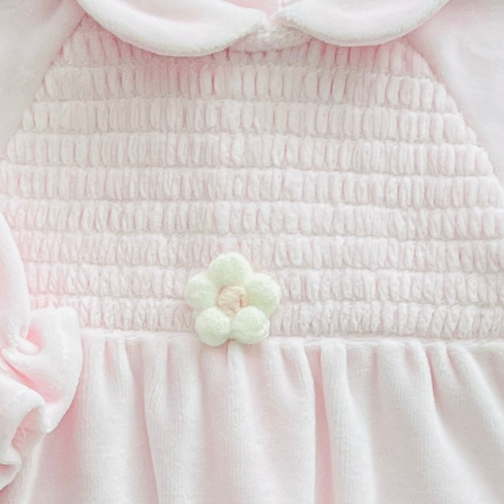 Pink Velour Smocked Sleepsuit