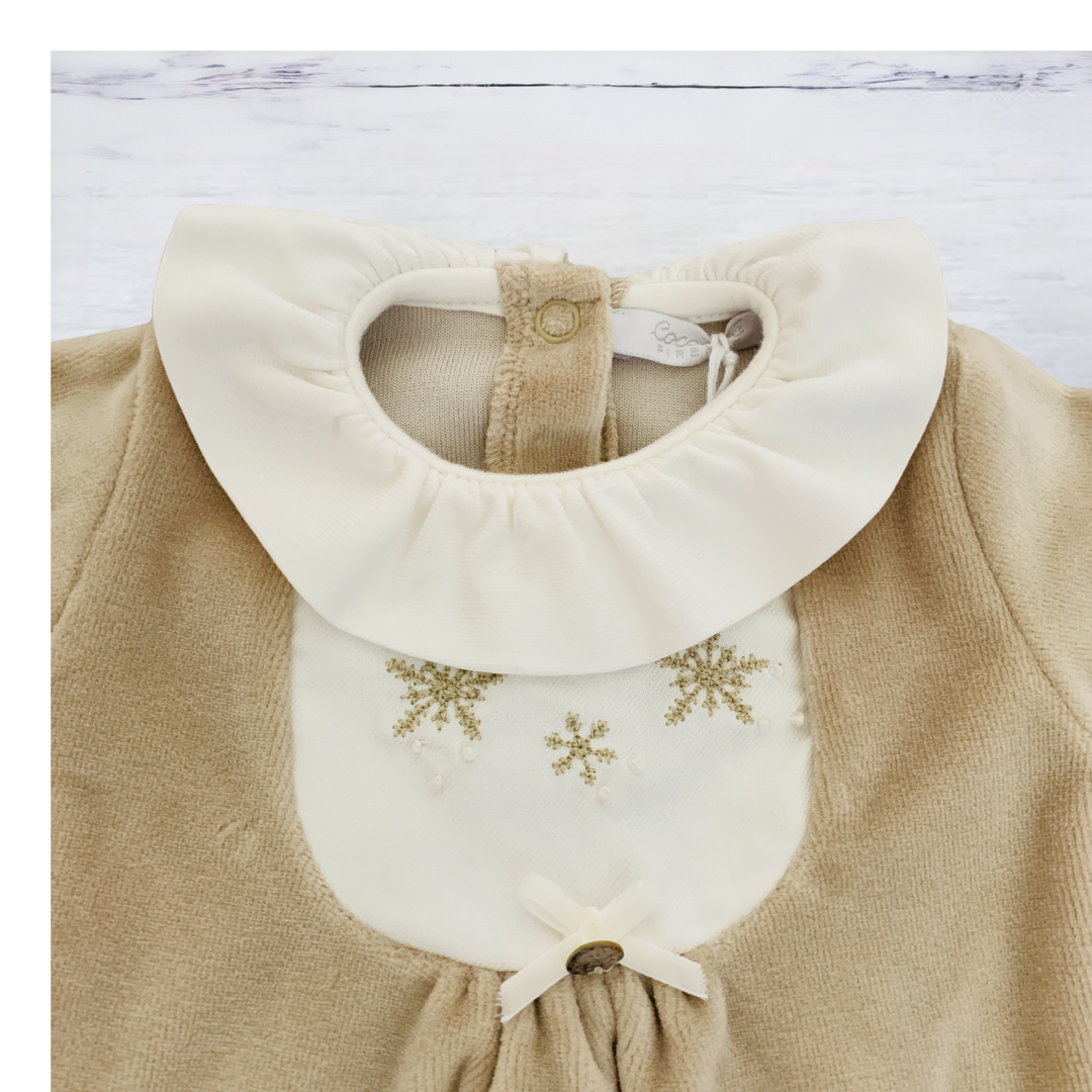 Cappuccino Ruffle Velour Sleepsuit