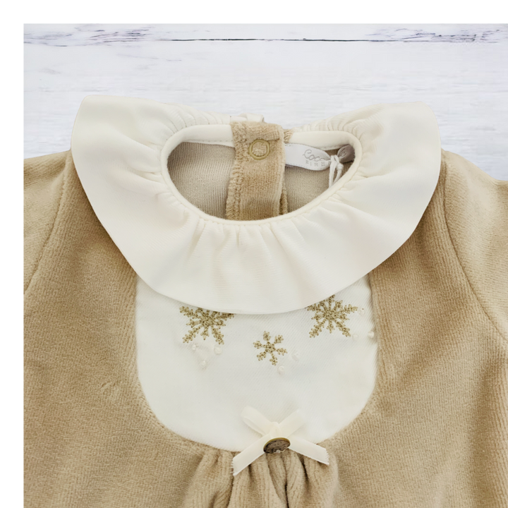 Cappuccino Ruffle Velour Sleepsuit