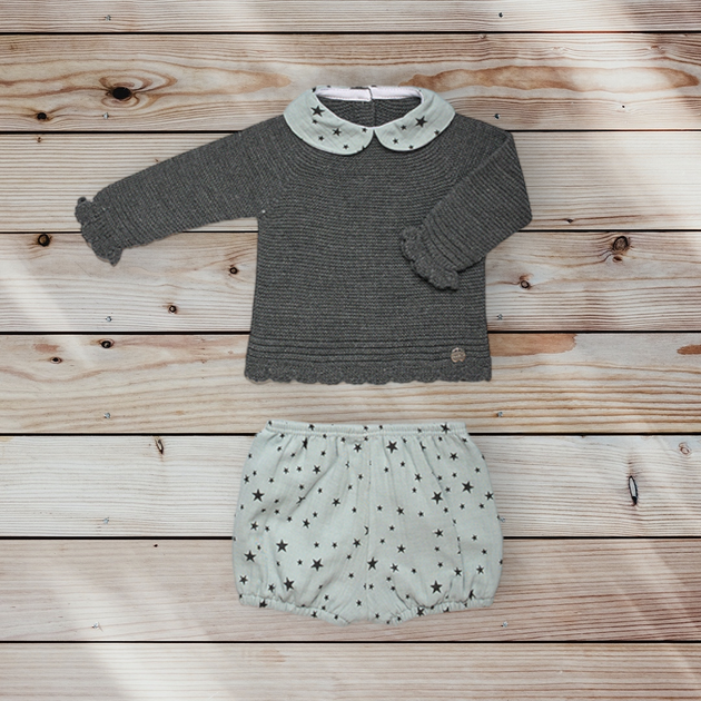 Juliana Dark Grey Top & Grey Blue Jam Pants Set Bows Baby Boutique